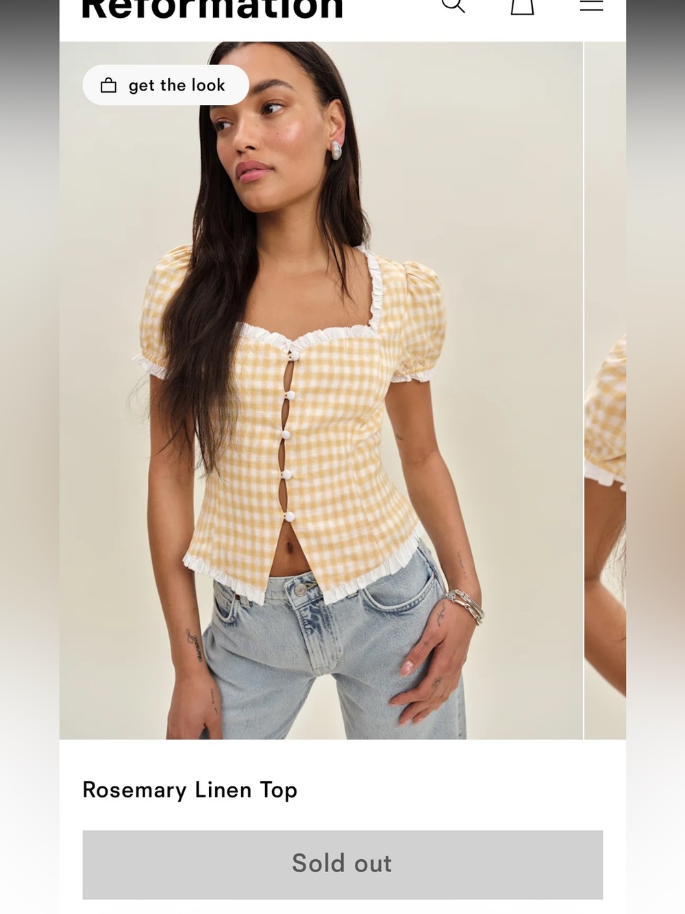 Reformation Rosemary Linen Top Yellow -NWT.